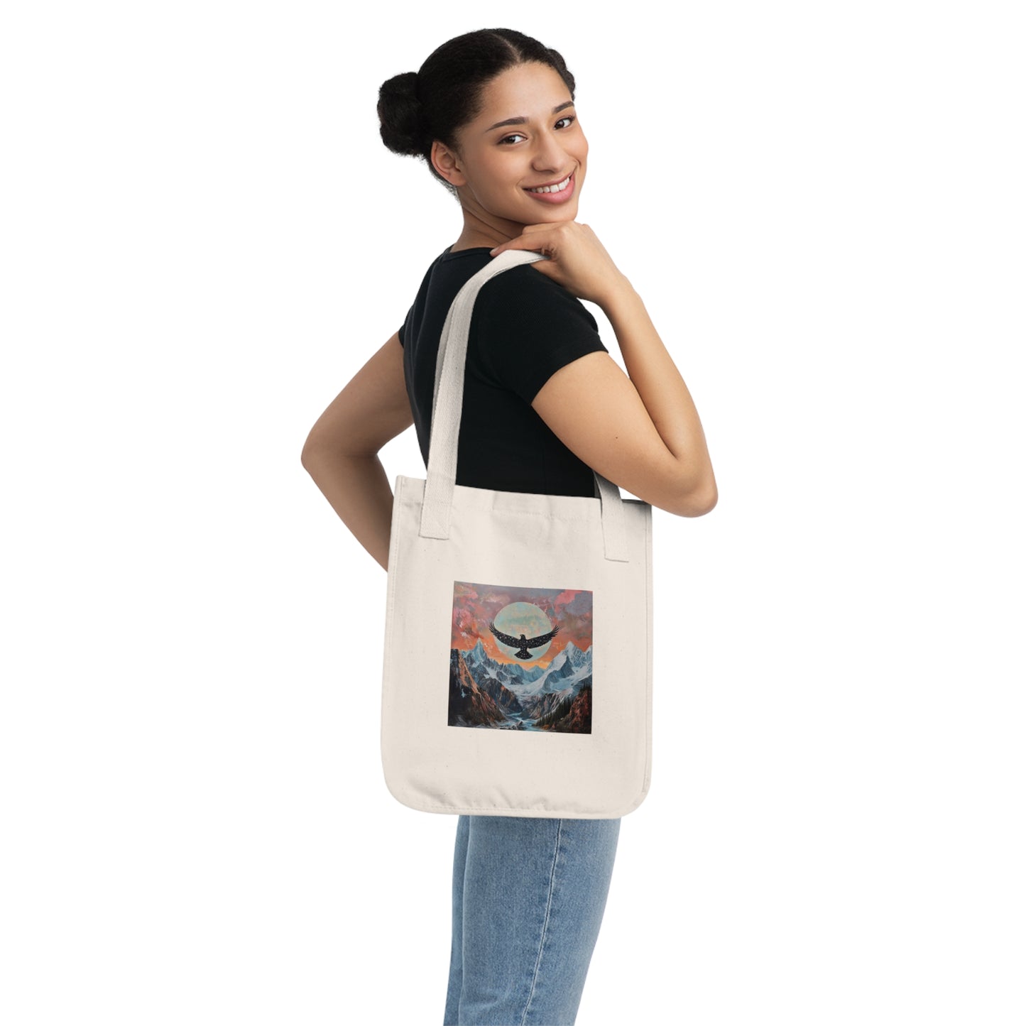 Mountain Sunset Organic Canvas Tote Bag, Eco-Friendly Shopper, Gift for Nature Lovers, Hiking Accessory, Reusable Grocery Bag