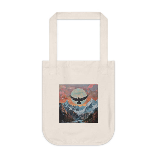 Mountain Sunset Organic Canvas Tote Bag, Eco-Friendly Shopper, Gift for Nature Lovers, Hiking Accessory, Reusable Grocery Bag